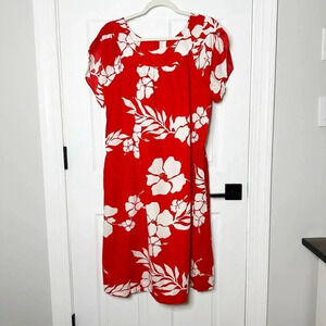 HILO HATTIES‎ Hawaii XL Red Hibiscus Midi Dress Mumu